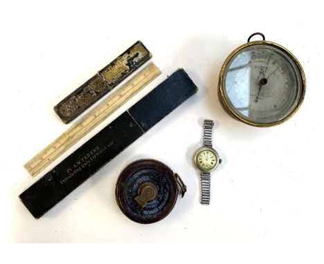 A mixed lot to include J Hicks 8, 9 &amp; 10 Hatton Garden London brass cased compensated barometer, 12cmD; together with a l