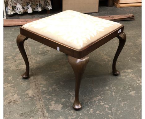 A mahogany stool with drop in seat, on cabriole legs, 62x62x48cmH