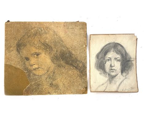 An early 20th century pencil portrait of a young woman, signed indistinctly lower right, 19x15cm; together with a pencil draw