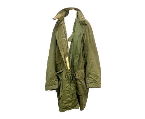 A large vintage Swedish army C54 cotton parka coat with removeable fleece lining 