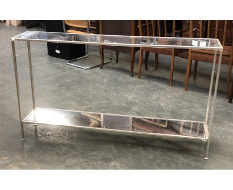 A narrow mirrored console table with undershelf, 140x26x80cmH 