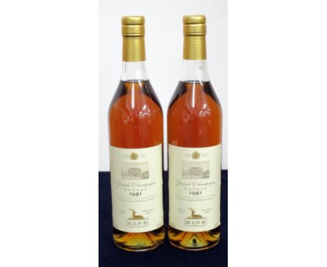 2 70-cl bts Hine Grande Champagne Cognac 1981 landed 1986 bottled 1999