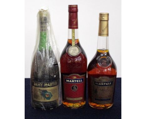 1 24 fl oz Rémy Martin Fine Champagne V.S.O.P. Cognac 70° proof 1 70-cl bt Martell V.S.O.P. Medallion Old Fine Cognac 40% oc 