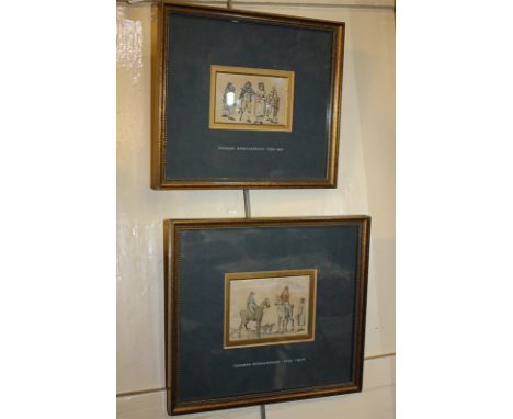 After Thomas Rowlandson, two small colour prints of a man with wooden leg playing a violin amongst onlookers, and two men on 
