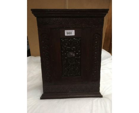  Sale Item:    CARVED OAK CORNER CABINET   Vat Status:   No Vat   Buyers Premium:  This lot is subject to a Buyers Premium of