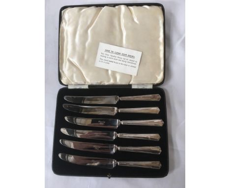  Sale Item:    CASED SET 6 SILVER HANDLED KNIVES  Vat Status:   No Vat   Buyers Premium:  This lot is subject to a Buyers Pre