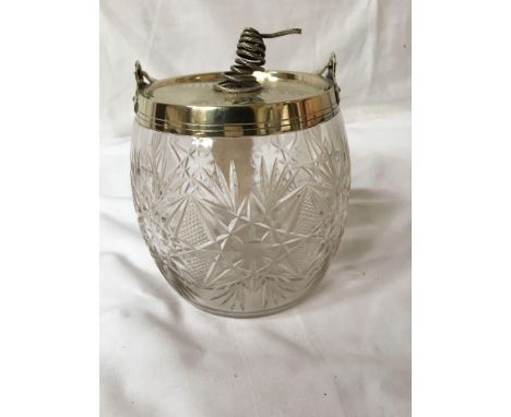  Sale Item:    GLASS LIDDED BISCUIT BARREL   Vat Status:   No Vat   Buyers Premium:  This lot is subject to a Buyers Premium 