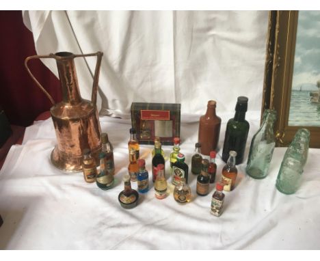  Sale Item:    BOX COPPER FLASK VINTAGE BOTTLES &amp; ASSORTED MINIATURES (AF)  Vat Status:   No Vat   Buyers Premium:  This 