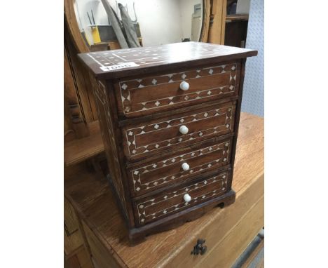  Sale Item:    SMALL 4 DRAWER INLAID CHEST(AF)   Vat Status:   No Vat   Buyers Premium:  This lot is subject to a Buyers Prem