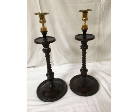  Sale Item:    PAIR BRASS TOPPED CANDLESTICKS (AF)  Vat Status:   No Vat   Buyers Premium:  This lot is subject to a Buyers P
