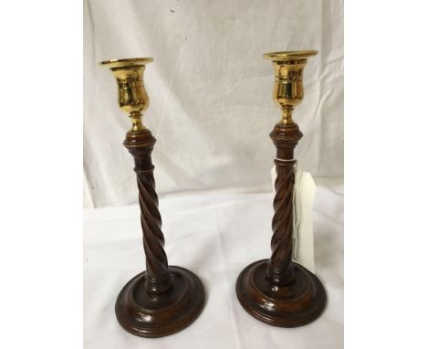  Sale Item:    PAIR BRASS TOPPED CANDLESTICKS   Vat Status:   No Vat   Buyers Premium:  This lot is subject to a Buyers Premi