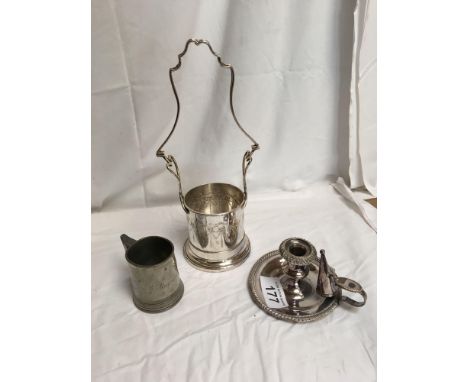  Sale Item:    PLATED BOTTLE HOLDER CANDLESTICK MUG (AF)  Vat Status:   No Vat   Buyers Premium:  This lot is subject to a Bu
