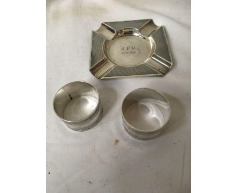  Sale Item:    SILVER ASHTRAY &amp; 2 NAPKIN RINGS (APRX 7 OZS)  Vat Status:   No Vat   Buyers Premium:  This lot is subject 