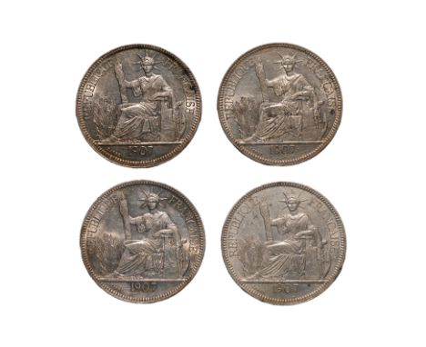 FRENCH INDOCHINA 1 PIASTRE DE COMMERCE 1907 A (4)
Marianne seated left with date in exergue below, reverse with denomination 