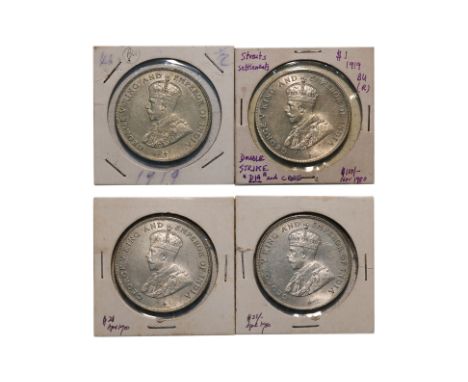 STRAITS SETTLEMENTS GEORGE V 1 DOLLAR 1919 (4)
Crowned bust facing left, reverse with Arabesque design with denomination in C