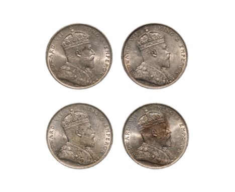 STRAITS SETTLEMENTS EDWARD VII 1 DOLLAR 1908 (4)
Crowned bust facing right, reverse with Arabesque design with denomination i