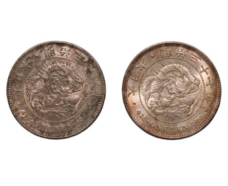 JAPAN - 1 YEN MEIJI YEAR 36 (1903); YEAR 37 (1904) (2)
Dragon within a beaded circle, legend in English and Japanese, reverse