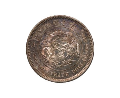 JAPAN - TRADE DOLLAR MEIJI YEAR 10 (1877) Dragon within a beaded circle, legend in English and Japanese, reverse with chrysan