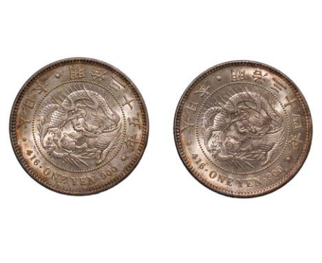 JAPAN - 1 YEN MEIJI YEAR 34 (1901); YEAR 35 (1902) (2)
Dragon within a beaded circle, legend in English and Japanese, reverse