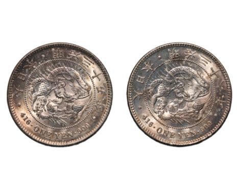 JAPAN - 1 YEN MEIJI YEAR 35 (1902); YEAR 36 (1903) (2)
Dragon within a beaded circle, legend in English and Japanese, reverse