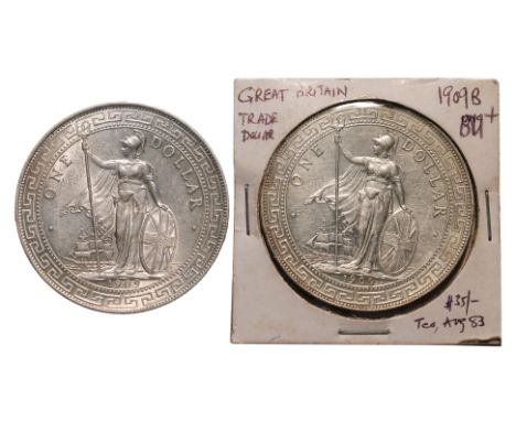 GREAT BRITAIN - BRITISH TRADE DOLLAR 1909 B (2)
Britannia standing holding a trident and a shield, date below, reverse with C
