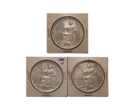 FRENCH INDOCHINA 1 PIASTRE DE COMMERCE 1888 A (3)
Marianne seated left with date in exergue below, reverse with denomination 