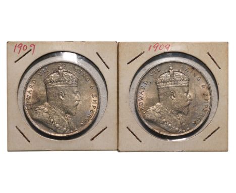 STRAITS SETTLEMENTS EDWARD VII 1 DOLLAR 1909 (2)
Crowned bust facing right, reverse with Arabesque design with denomination i