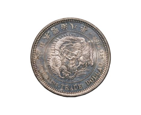 JAPAN - TRADE DOLLAR MEIJI YEAR 8 (1875) Dragon within a beaded circle, legend in English and Japanese, reverse with chrysant