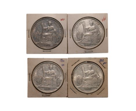 FRENCH INDOCHINA 1 PIASTRE DE COMMERCE 1910 A (4)
Marianne seated left with date in exergue below, reverse with denomination 
