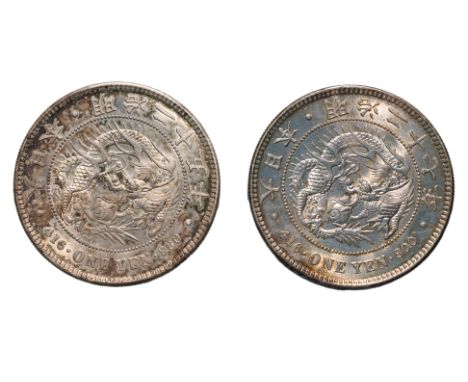 JAPAN - 1 YEN MEIJI YEAR 25 (1892); YEAR 27 (1894) (2)
Dragon within a beaded circle, legend in English and Japanese, reverse