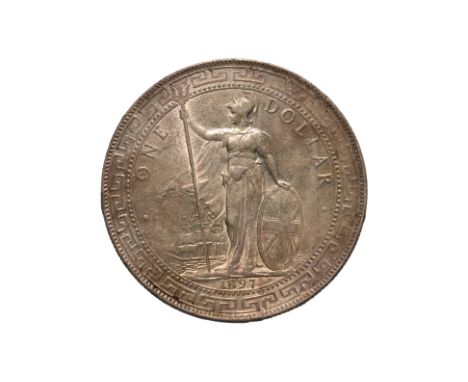 GREAT BRITAIN - BRITISH TRADE DOLLAR 1897/6 OVERDATE
Britannia standing holding a trident and a shield, date below, reverse w