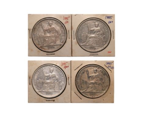 FRENCH INDOCHINA 1 PIASTRE DE COMMERCE 1885 A (4)
Marianne seated left with date in exergue below, reverse with denomination 