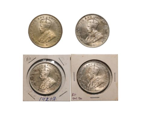 STRAITS SETTLEMENTS GEORGE V 1 DOLLAR 1919; 1920 (4)
Crowned bust facing left, reverse with Arabesque design with denominatio