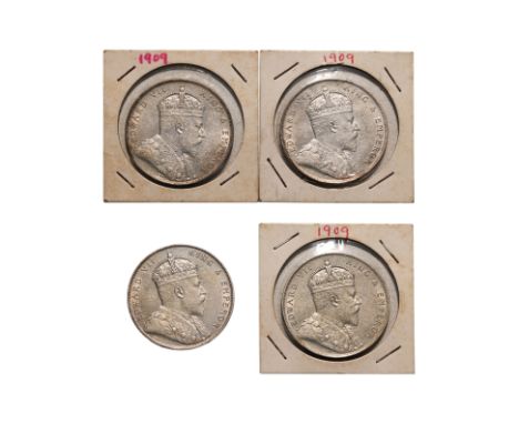 STRAITS SETTLEMENTS EDWARD VII 1 DOLLAR 1909 (4)
Crowned bust facing right, reverse with Arabesque design with denomination i