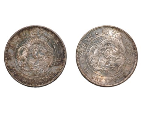 JAPAN - 1 YEN MEIJI YEAR 21 (1888); YEAR 23 (1890) (2)
Dragon within a beaded circle, legend in English and Japanese, reverse
