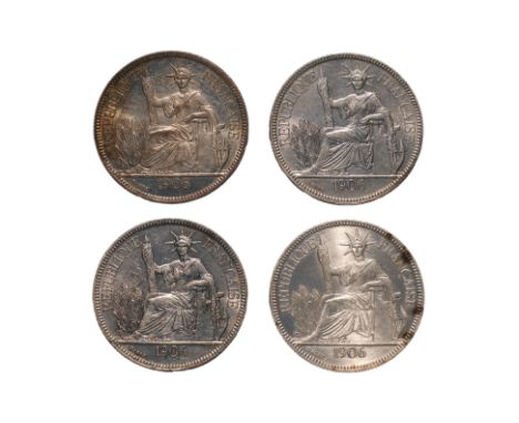 FRENCH INDOCHINA 1 PIASTRE DE COMMERCE 1906 A (4)
Marianne seated left with date in exergue below, reverse with denomination 