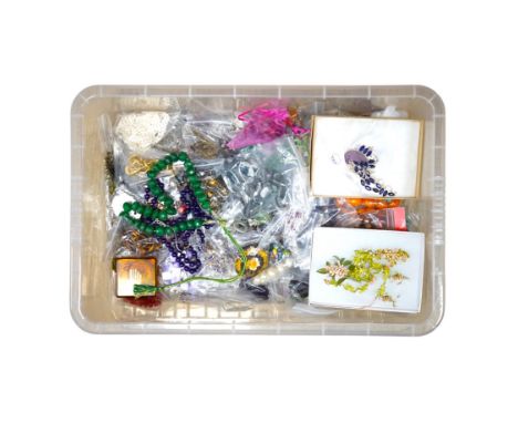 A large quantity of assorted mainly costume jewellery including simulate amber necklace, simulated jade necklace, etc. Condit