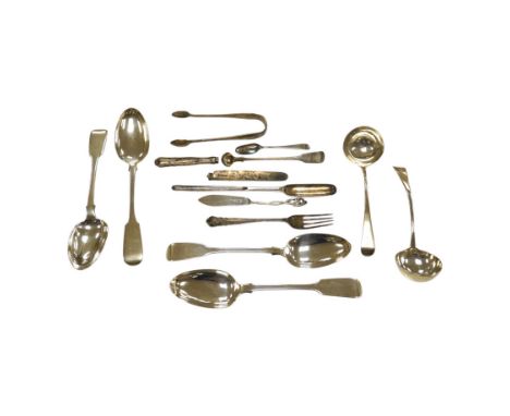 A set of three Victorian silver tablespoons, by Elizabeth Eaton, London, 1854, one other Victorian silver tablespoon,  a pair