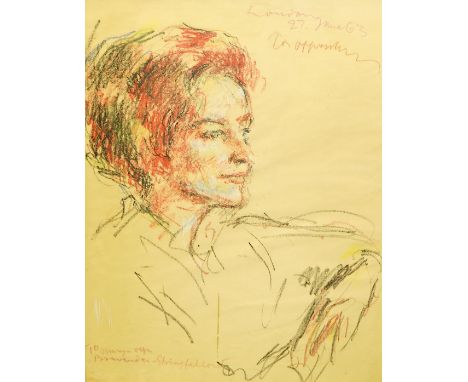 Joseph Oppenheimer (German), pastel on paper, Portrait of a lady, signed and dated London 27 June '63 and inscribed 'To Mary 