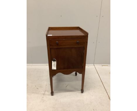 A pair of Edwardian mahogany bedside cabinets, width 41cm, depth 41cm, height 78cm. Condition - poorProvenance: Constables To