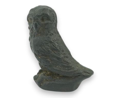 Attributed to Wedgwood, a black basalt intaglio fob seal, c.1809, modelled as an owl, inscribed ‘For further Particulars Enqu