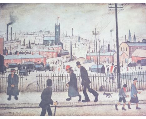§ § Laurence Stephen Lowry RA, RBA (British 1887-1976), offset lithograph signed in pencil, View of a Town, bearing the Fine 