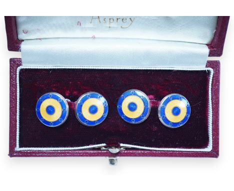 A modern pair of Asprey silver and two colour enamel set target disc cufflinks, in original Asprey box, 14mm. Condition - fai
