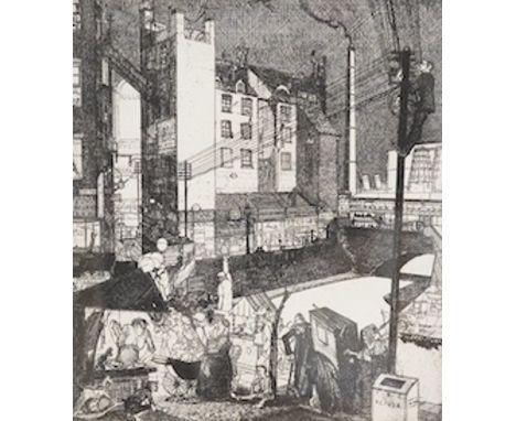 William Martin Larkins (1901-1974), etching, ‘East End’, 21 x 18cm. Condition - good