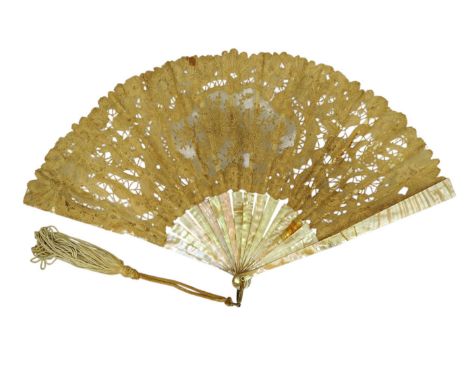 Three novelty fans with a mixed Brussels lace fan and black lace fan, a small language of love in flowers fan, a paper windmi