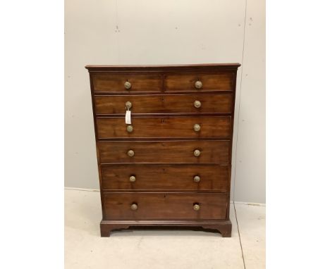 A George IV mahogany two part chest of two short and five long drawers, width 111cm, depth 58cm, height 142cm. Condition - fa