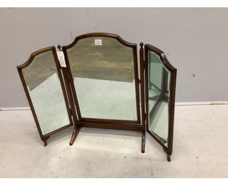 A Queen Anne revival walnut triple plate toilet mirror, height 75cm. Condition - fairProvenance: Constables Tower, the main e