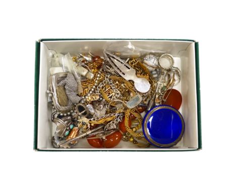 A George V silver and enamel compact, import marks for H.C. Freeman Ltd, London, 1928, 55mm and a quantity of assorted jewell