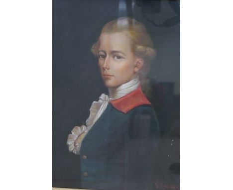 J Spencer, oil on board, Portrait of a gentleman wearing 18th century dress, 38 x 28cm, housed in an ornate ebonised and gilt
