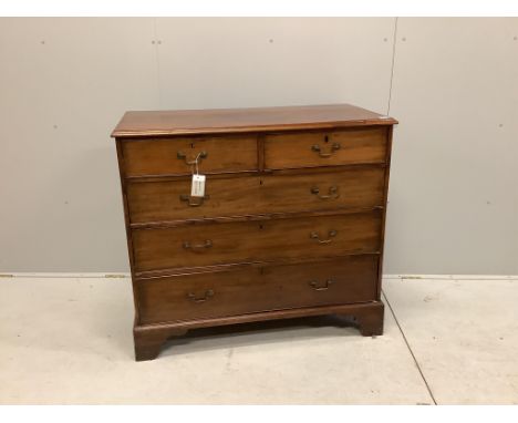 A George III mahogany chest of two short and three long drawers on bracket feet, width 114cm, depth 56cm, height 101cm. Condi